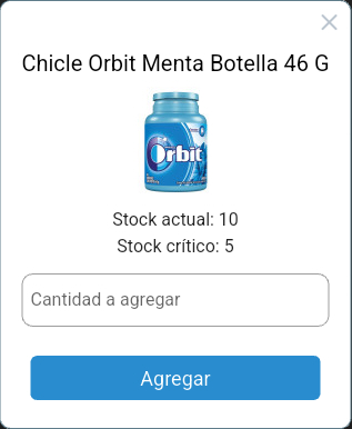 Pantalla de Pos Shop para agregar stock a un articulo desde la app